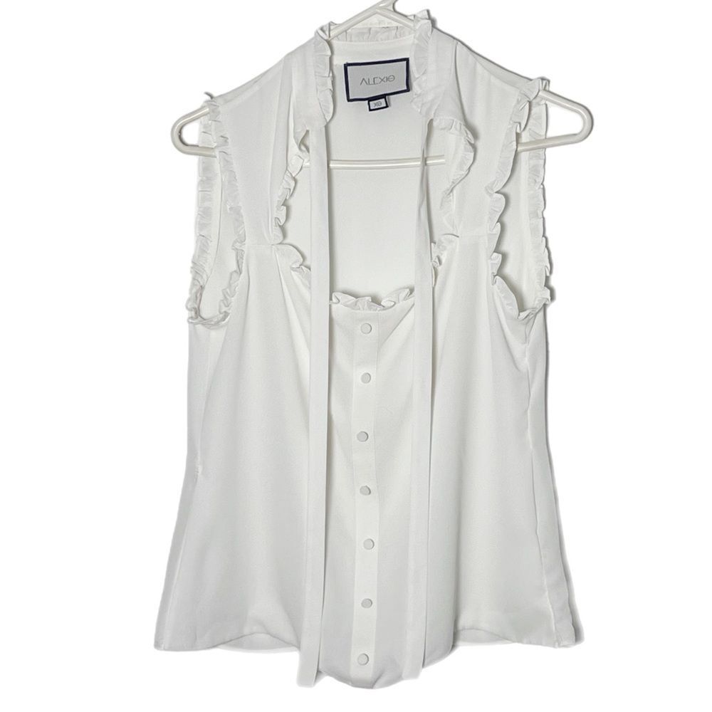 Alexis White Tie Neck Ruffle Sleeveless Blouse